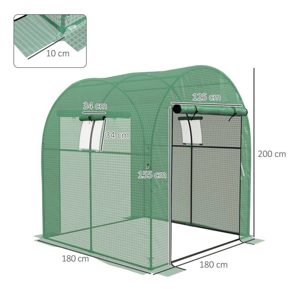 image-Outsunny 1.8 x 1.8 x 2m Polytunnel Greenhouse with Doors and Mesh Windows