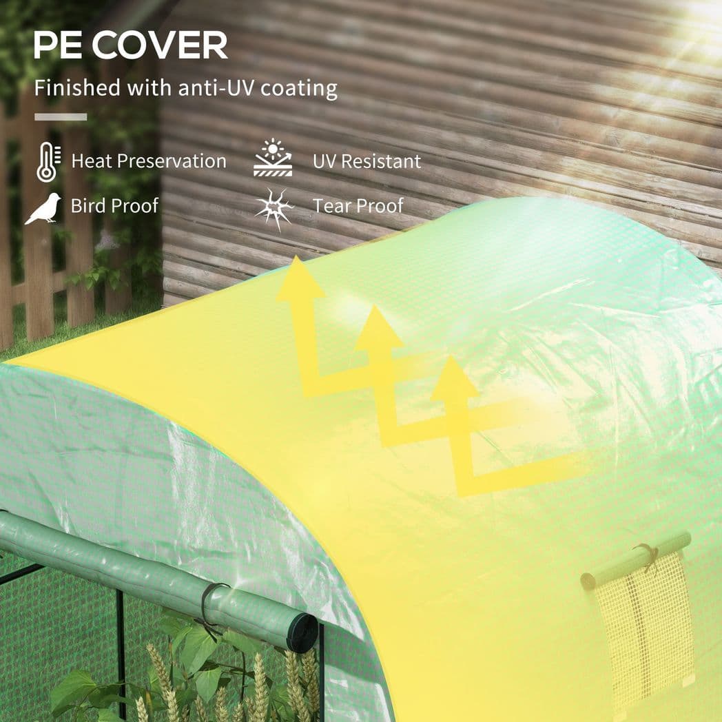 image-Outsunny 1.8 x 1.8 x 2m Polytunnel Greenhouse with Doors and Mesh Windows