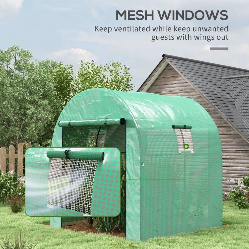 image-Outsunny 1.8 x 1.8 x 2m Polytunnel Greenhouse with Doors and Mesh Windows
