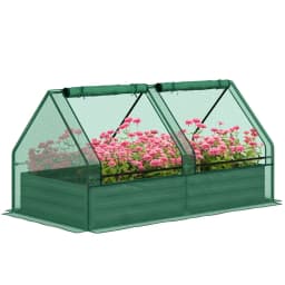 image-Outsunny Raised Garden Bed Planter Box with Greenhouse, Green and Dark Grey