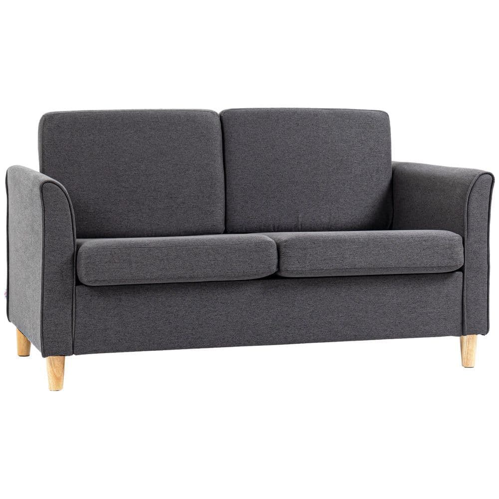 image-HOMCOM Double Seat Sofa Linen Upholstery Loveseat Couch w/ Armrests, Dark Grey