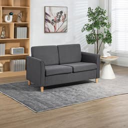 image-HOMCOM Double Seat Sofa Linen Upholstery Loveseat Couch w/ Armrests, Dark Grey