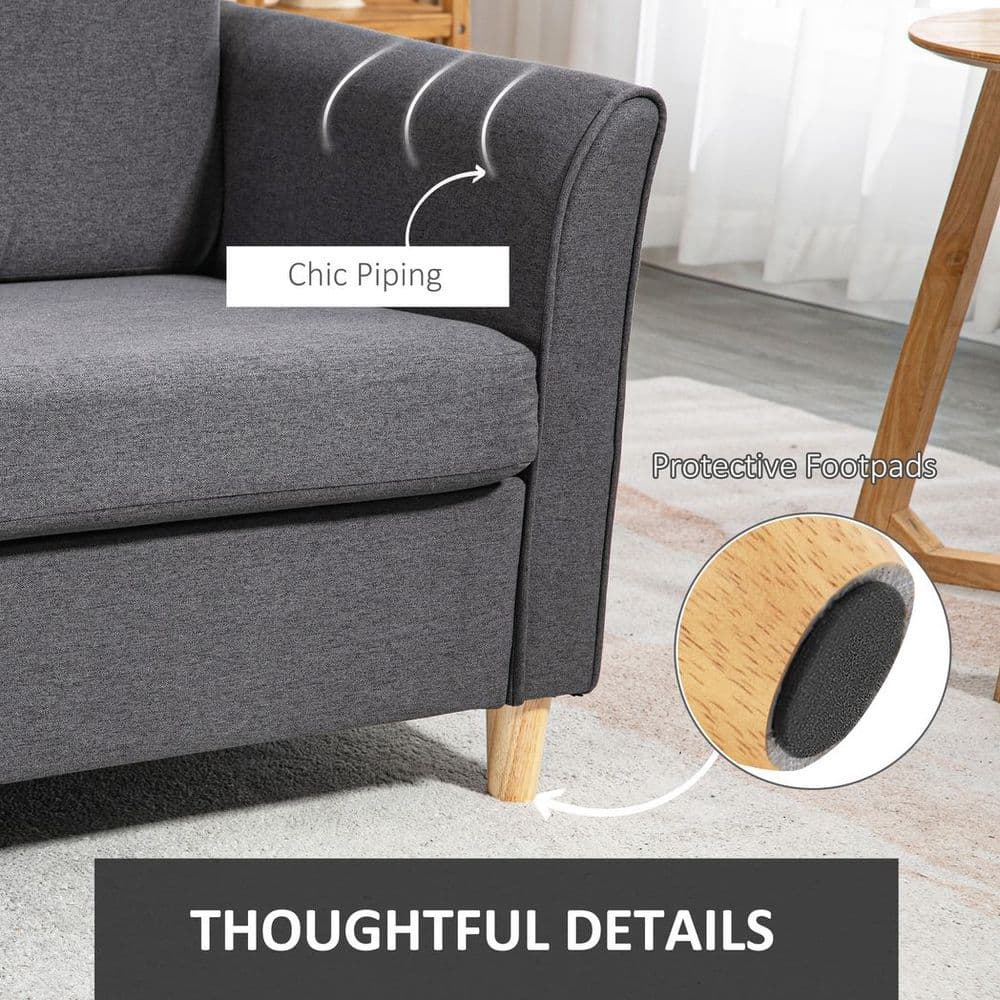 image-HOMCOM Double Seat Sofa Linen Upholstery Loveseat Couch w/ Armrests, Dark Grey