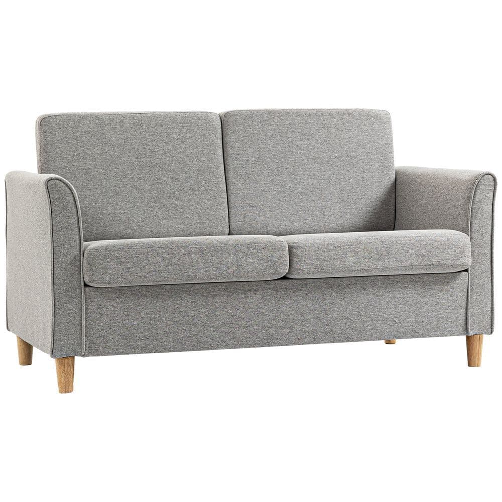 image-HOMCOM Double Seat Sofa Linen Upholstery Loveseat Couch w/ Armrests, Light Grey