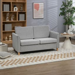 image-HOMCOM Double Seat Sofa Linen Upholstery Loveseat Couch w/ Armrests, Light Grey