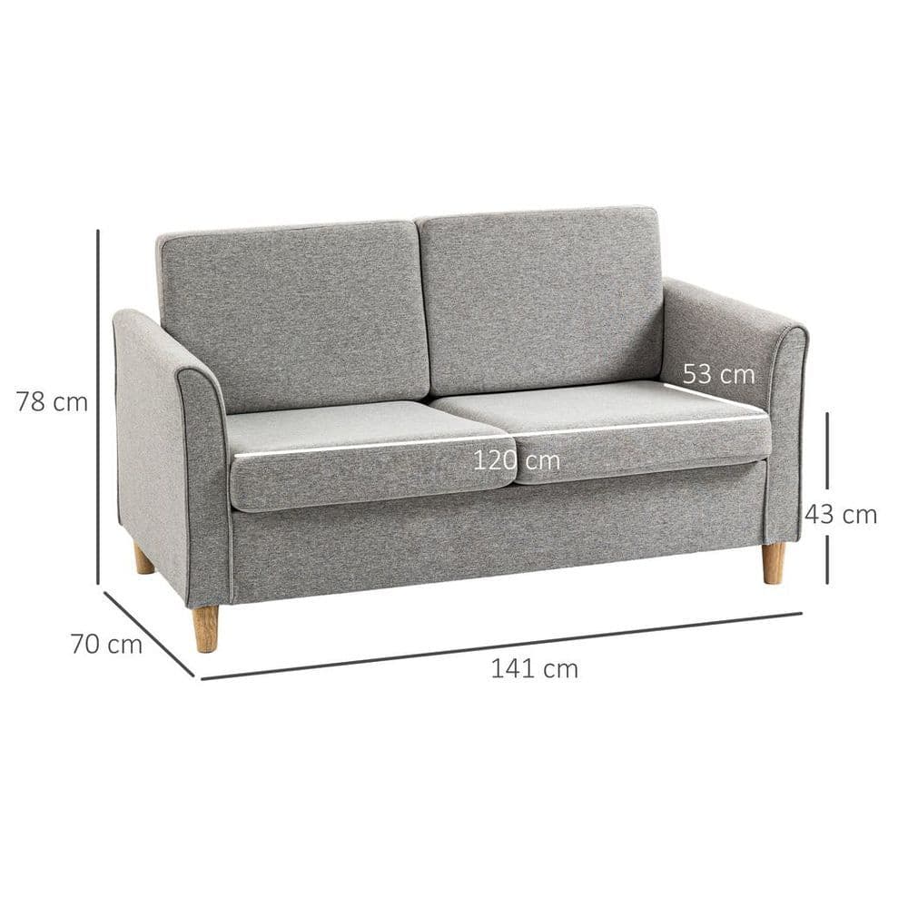 image-HOMCOM Double Seat Sofa Linen Upholstery Loveseat Couch w/ Armrests, Light Grey
