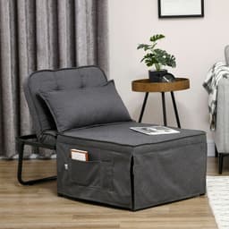 image-HOMCOM Folding Sleeper Chair Bed with Pillow and Side Pockets, Charcoal Grey