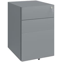 image-Vinsetto 3 Drawer Metal Filing Cabinet Lockable 5 Wheels Compact Under Desk Grey