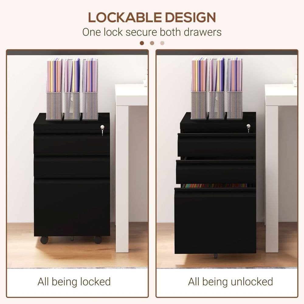 image-Vinsetto Steel File Cabinet with Lock and Hanging Bar for Letter A4 Legal Size