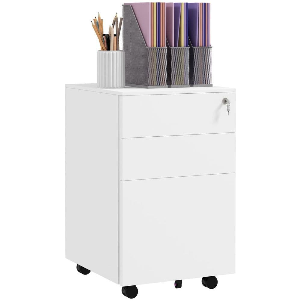 image-Vinsetto Steel File Cabinet with Lock Hanging Bar for Letter A4 Legal Size White
