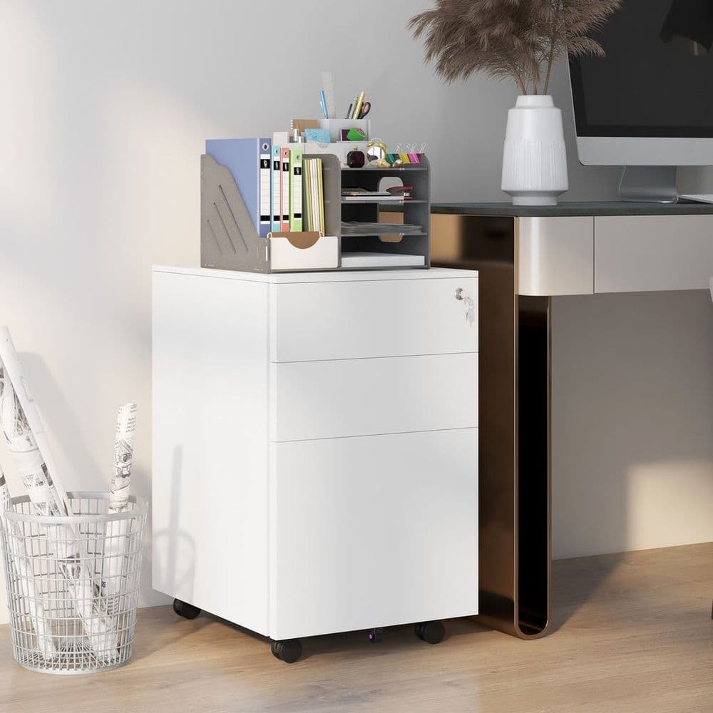 image-Vinsetto Steel File Cabinet with Lock Hanging Bar for Letter A4 Legal Size White