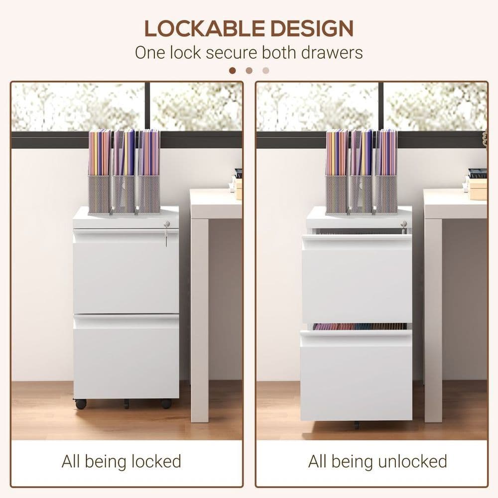image-Vinsetto Steel File Cabinet with Lock Hanging Bar for Letter A4 Legal Size White