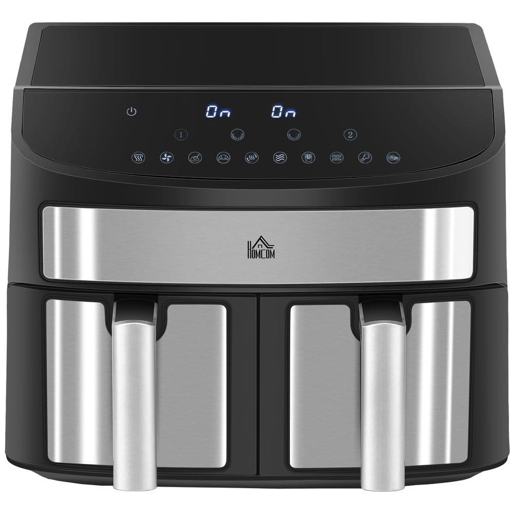 image-HOMCOM Oil Free Dual Air Fryer 10-in-1 8L w/ Sync Cook & Sync Finish Timer 2400W