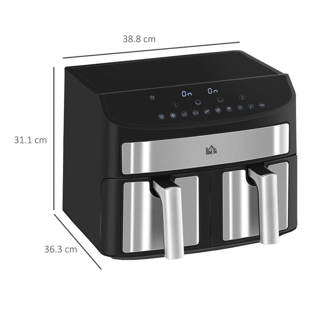 image-HOMCOM Oil Free Dual Air Fryer 10-in-1 8L w/ Sync Cook & Sync Finish Timer 2400W