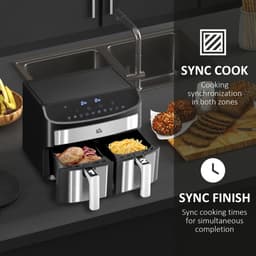 image-HOMCOM Oil Free Dual Air Fryer 10-in-1 8L w/ Sync Cook & Sync Finish Timer 2400W