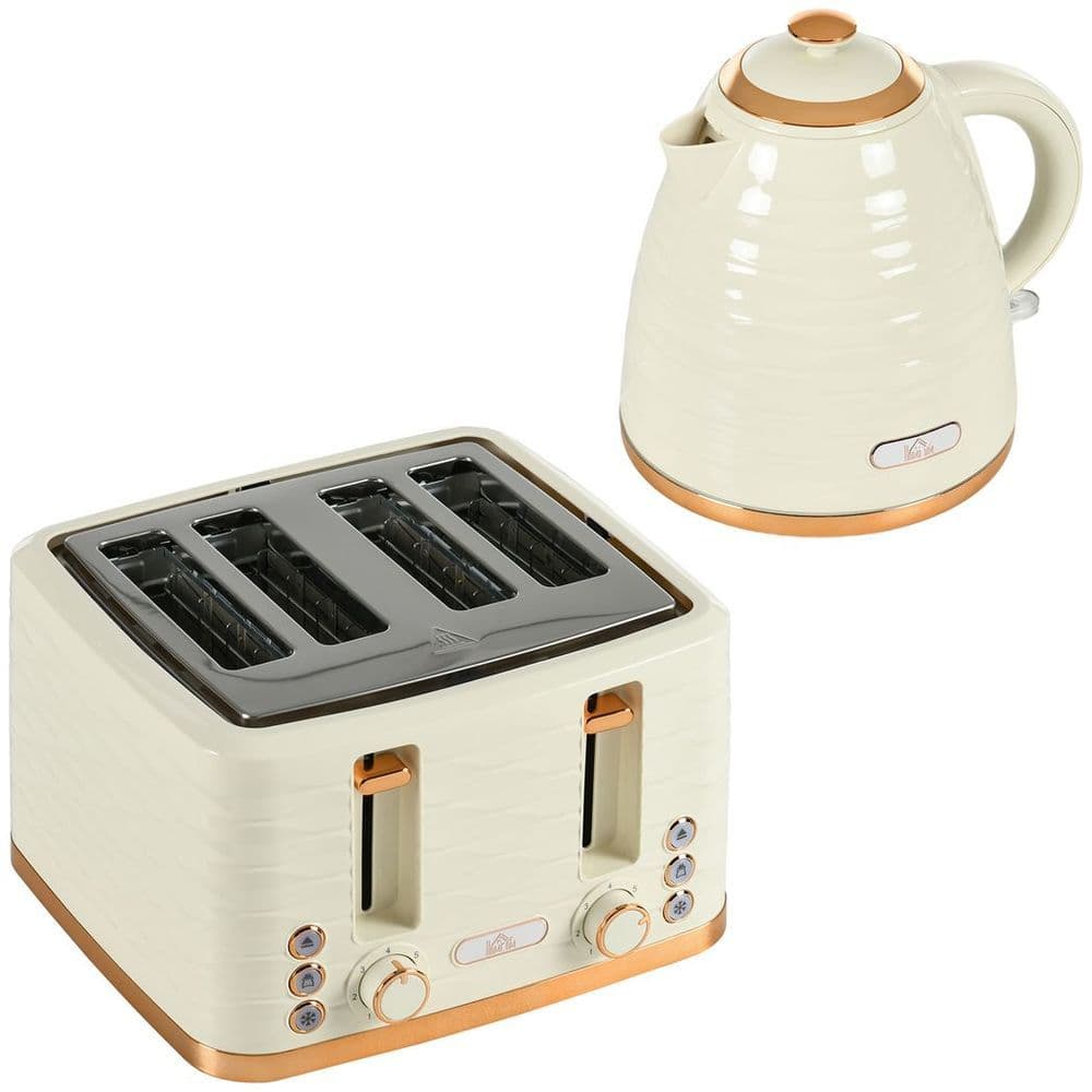 image-HOMCOM Kettle and Toaster Set 1.7L Rapid Boil Kettle & 4 Slice Toaster Beige