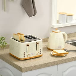 image-HOMCOM Kettle and Toaster Set 1.7L Rapid Boil Kettle & 4 Slice Toaster Beige