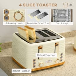 image-HOMCOM Kettle and Toaster Set 1.7L Rapid Boil Kettle & 4 Slice Toaster Beige