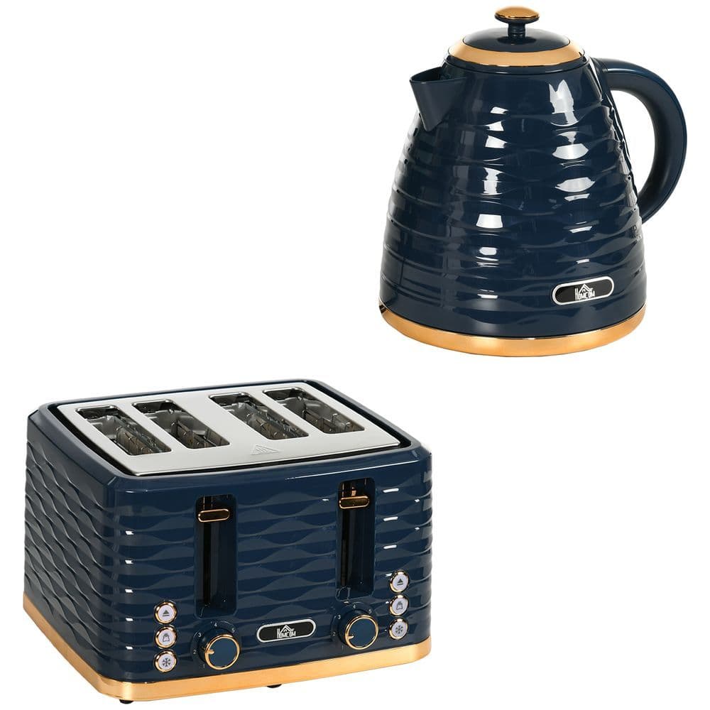 image-HOMCOM Kettle and Toaster Set 1.7L Rapid Boil Kettle & 4 Slice Toaster Blue