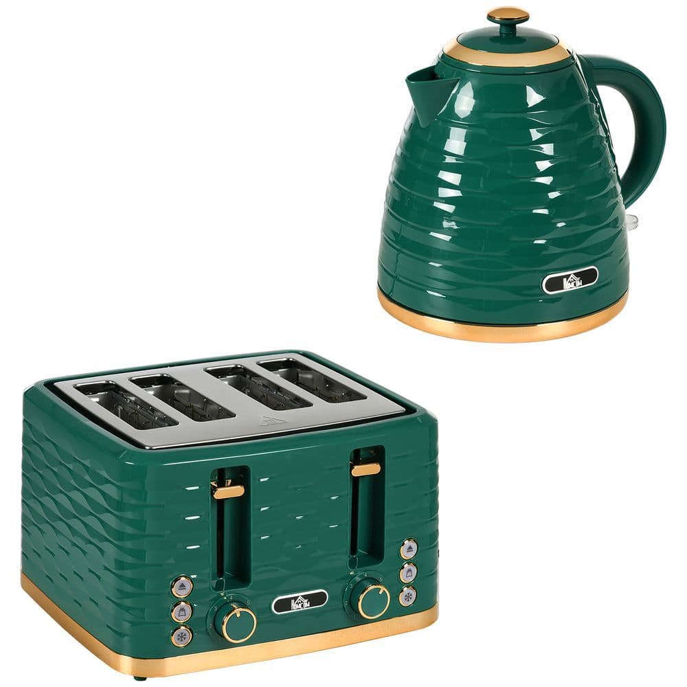 image-HOMCOM Kettle and Toaster Set 1.7L Rapid Boil Kettle & 4 Slice Toaster Green