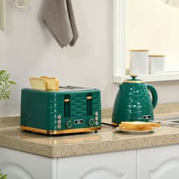 image-HOMCOM Kettle and Toaster Set 1.7L Rapid Boil Kettle & 4 Slice Toaster Green