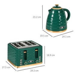 image-HOMCOM Kettle and Toaster Set 1.7L Rapid Boil Kettle & 4 Slice Toaster Green