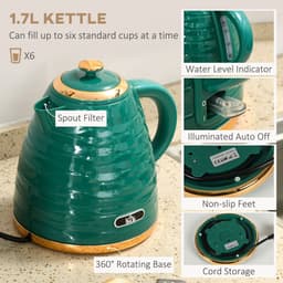image-HOMCOM Kettle and Toaster Set 1.7L Rapid Boil Kettle & 4 Slice Toaster Green