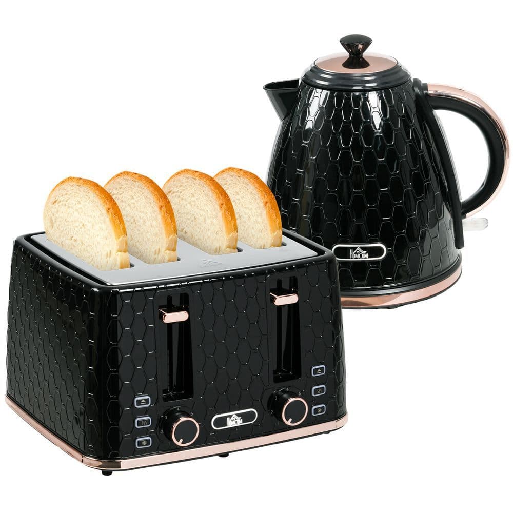 image-HOMCOM 1.7L Kettle and Toaster Set with Defrost, Reheat and Crumb Tray, Black