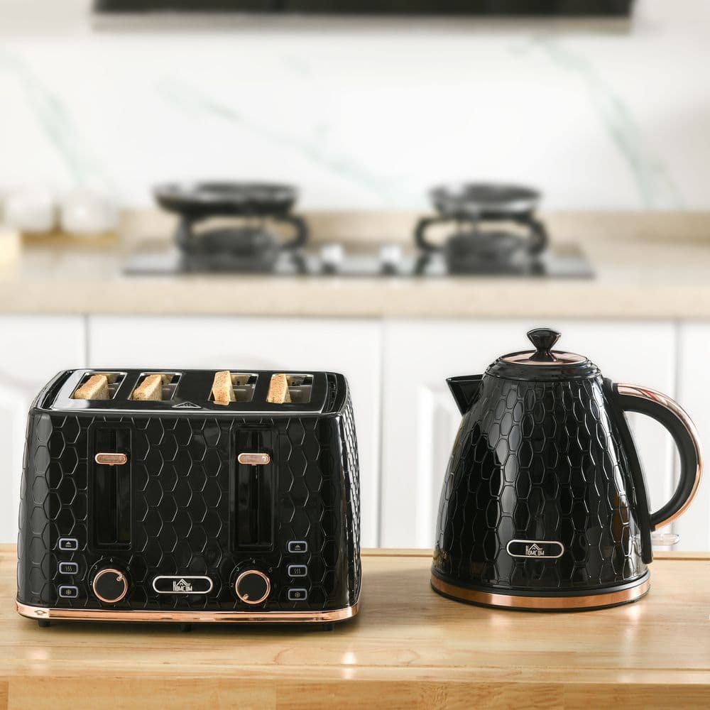 image-HOMCOM 1.7L Kettle and Toaster Set with Defrost, Reheat and Crumb Tray, Black