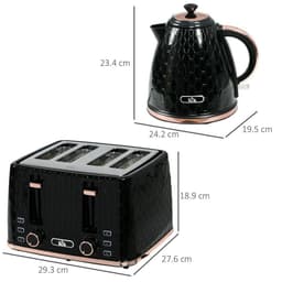 image-HOMCOM 1.7L Kettle and Toaster Set with Defrost, Reheat and Crumb Tray, Black