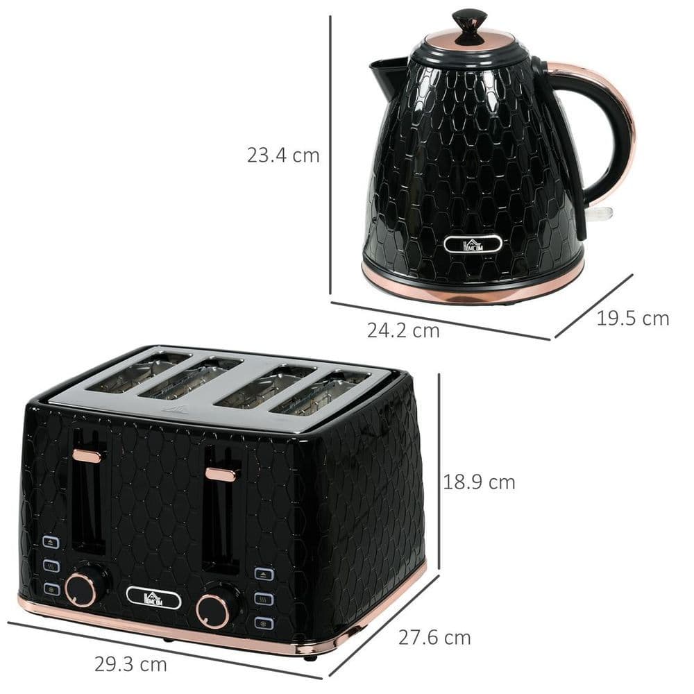 image-HOMCOM 1.7L Kettle and Toaster Set with Defrost, Reheat and Crumb Tray, Black