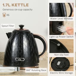 image-HOMCOM 1.7L Kettle and Toaster Set with Defrost, Reheat and Crumb Tray, Black