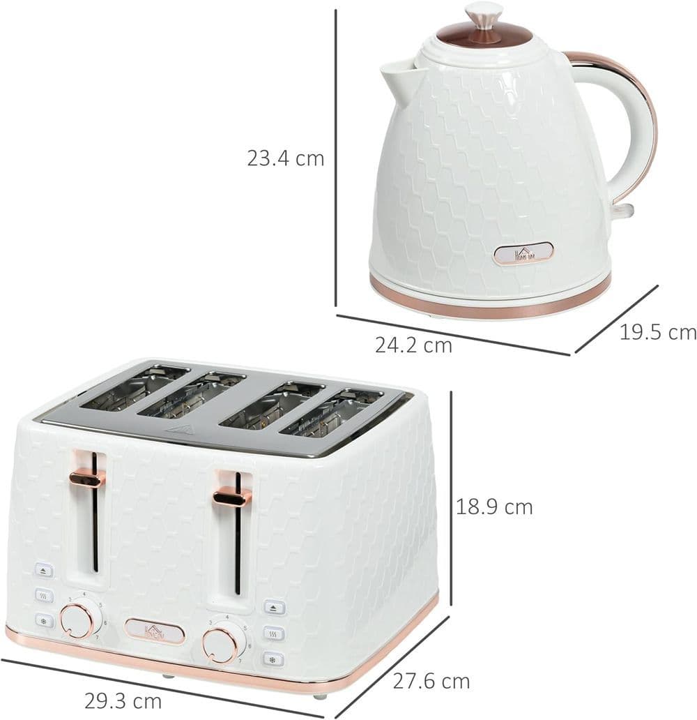 image-HOMCOM 1.7L Kettle and Toaster Set with Defrost, Reheat and Crumb Tray, White