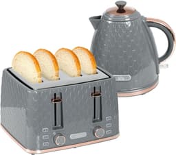 image-HOMCOM 1.7L Kettle and Toaster Set with Defrost, Reheat and Crumb Tray, Grey