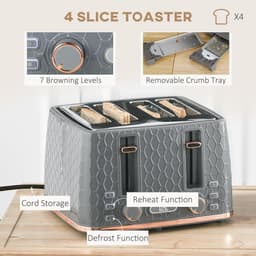 image-HOMCOM 1.7L Kettle and Toaster Set with Defrost, Reheat and Crumb Tray, Grey