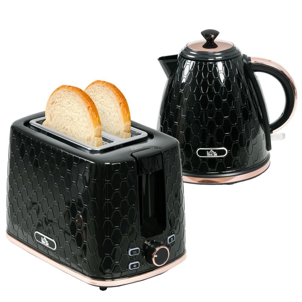 image-HOMCOM Kettle and Toaster Set 1.7L Fast Boil Kettle & 2 Slice Toaster Set Black