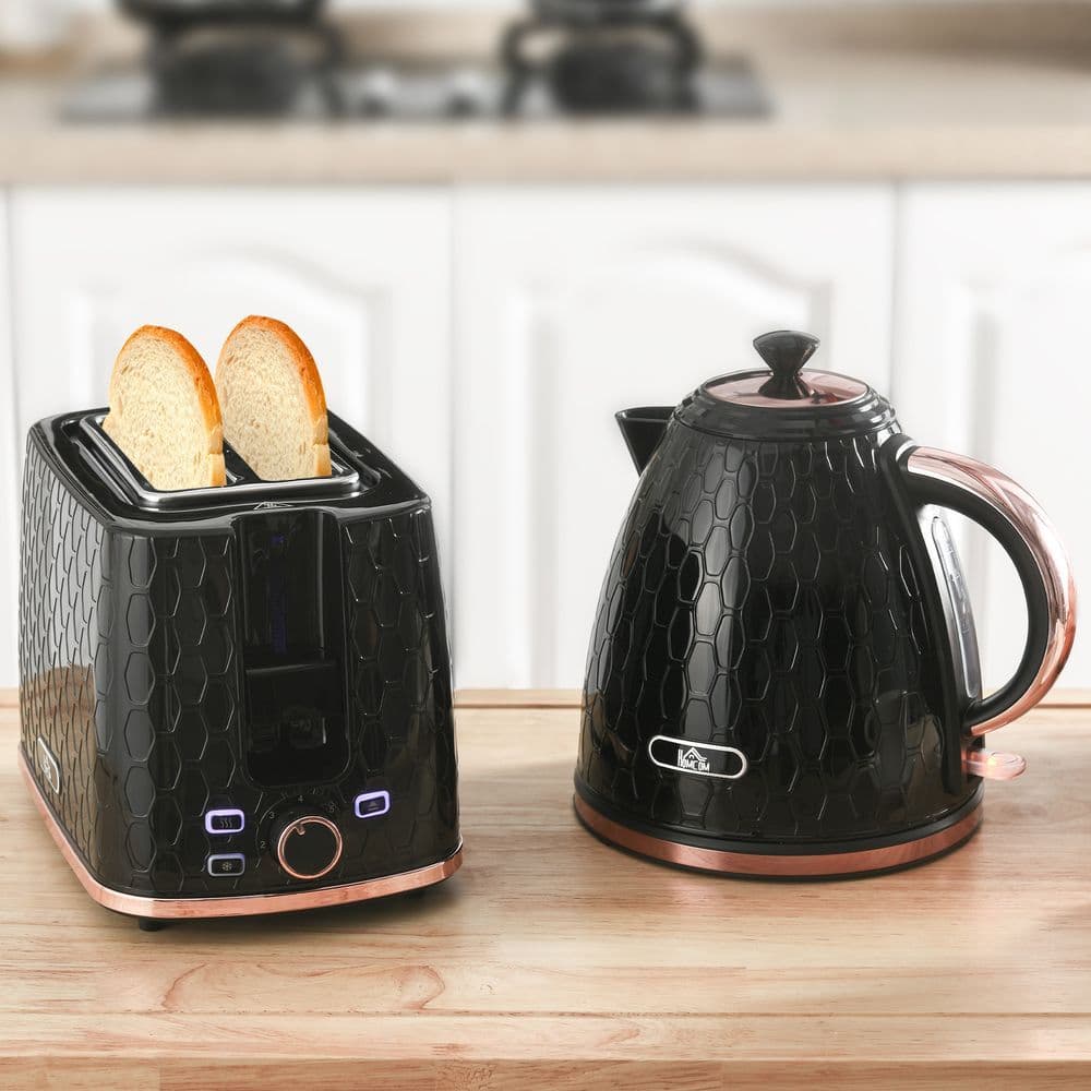 image-HOMCOM Kettle and Toaster Set 1.7L Fast Boil Kettle & 2 Slice Toaster Set Black