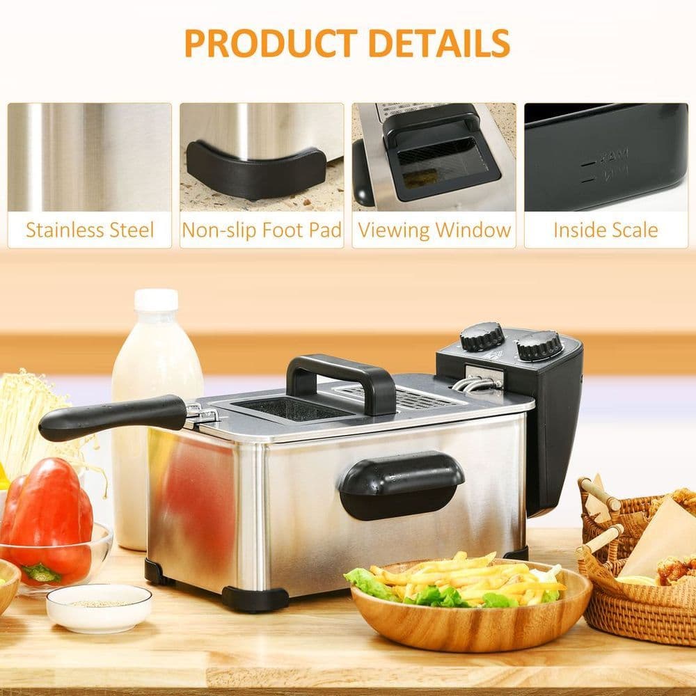 image-HOMCOM 3 Litre Deep Fat Fryer with Adjustable Temperature, 60min Timer, 2000W
