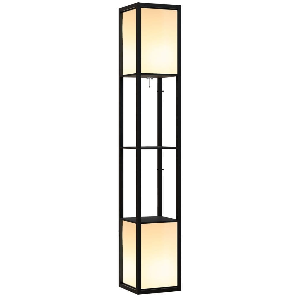 image-HOMCOM Shelf Floor Lamp with Dual Light, for Living Room, Bedroom, Black