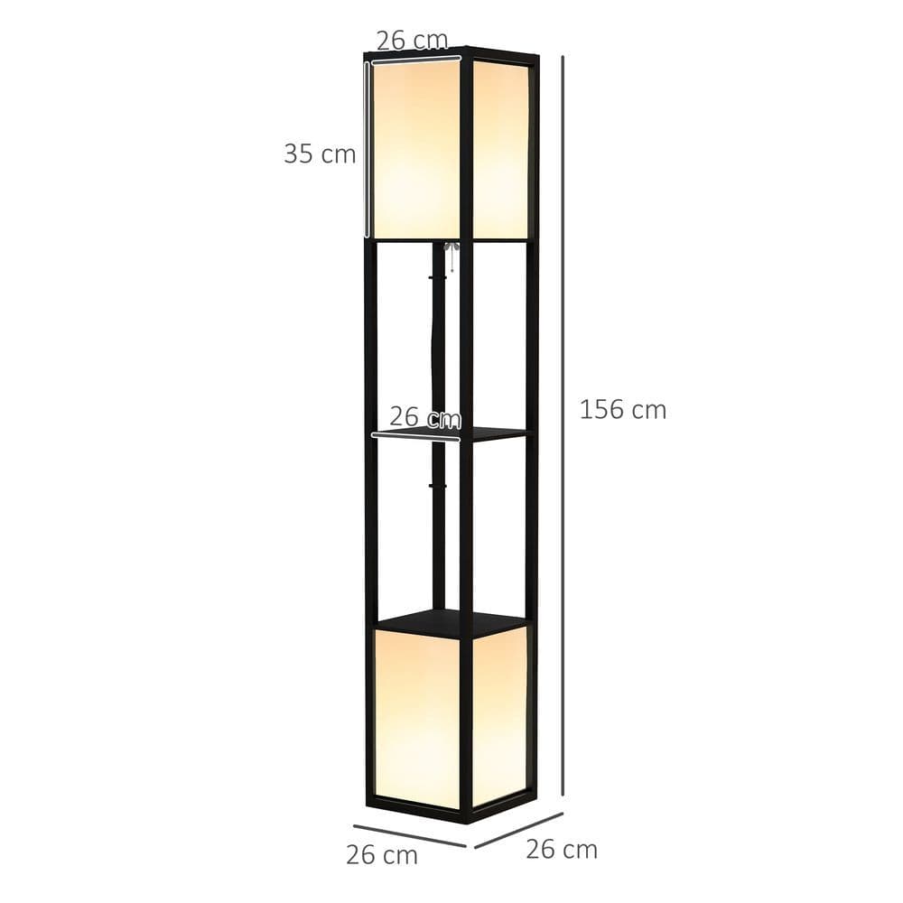 image-HOMCOM Shelf Floor Lamp with Dual Light, for Living Room, Bedroom, Black