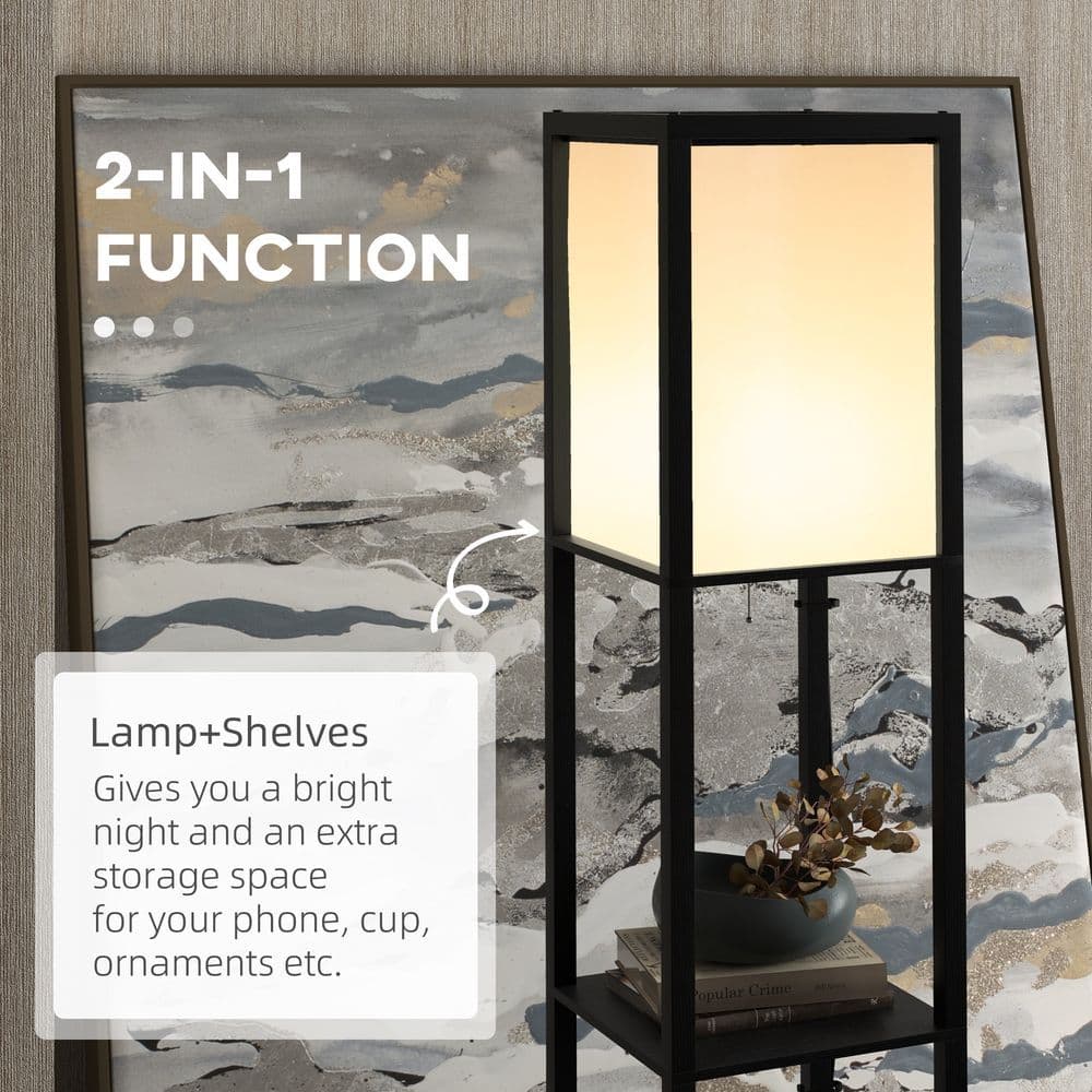 image-HOMCOM Shelf Floor Lamp with Dual Light, for Living Room, Bedroom, Black