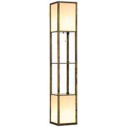 image-HOMCOM Shelf Floor Lamp with Dual Light, for Living Room, Bedroom, Brown