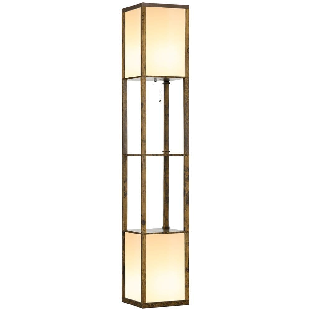 image-HOMCOM Shelf Floor Lamp with Dual Light, for Living Room, Bedroom, Brown