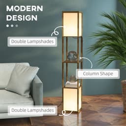 image-HOMCOM Shelf Floor Lamp with Dual Light, for Living Room, Bedroom, Brown