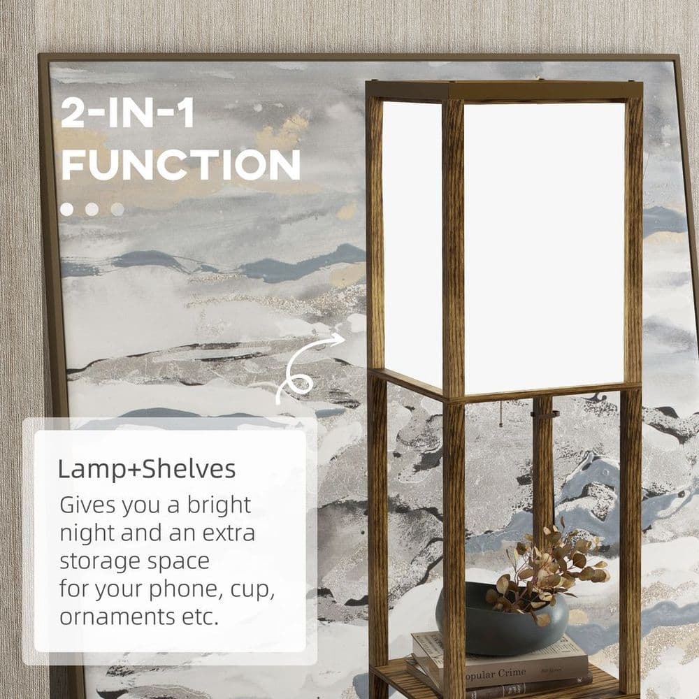 image-HOMCOM Shelf Floor Lamp with Dual Light, for Living Room, Bedroom, Brown