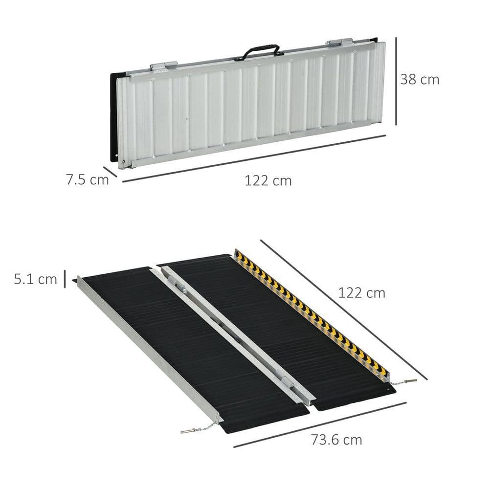 image-HOMCOM Folding Aluminium Wheelchair Ramp 122x73cm 272KG Capacity for Home