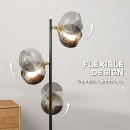 image-HOMCOM Modern Floor Lamp with Glass Global Shade, 3 Light, for Living Room