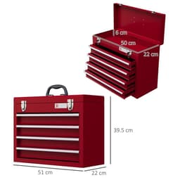 image-DURHAND Lockable 4 Drawer Tool Chest with Ball Bearing Slide Drawers Red