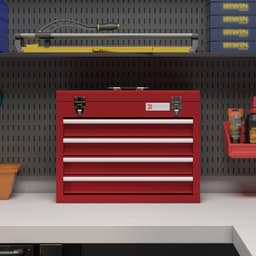 image-DURHAND Lockable 4 Drawer Tool Chest with Ball Bearing Slide Drawers Red