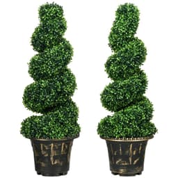 image-HOMCOM Set of 2 Potted Artificial Plants, Topiary Spiral Boxwood Trees, 90cm